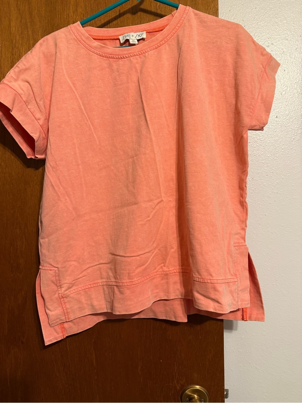 She + Sky Coral Short Sleeve Boxy Top